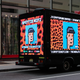 A truck parked outside of Christie’s in New York on May 11 displaying a CryptoPunk NFT.